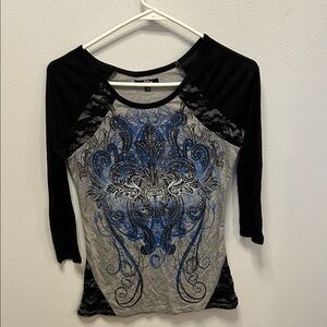 Ransom Black and Gray Long Sleeve Top with Blue Accents